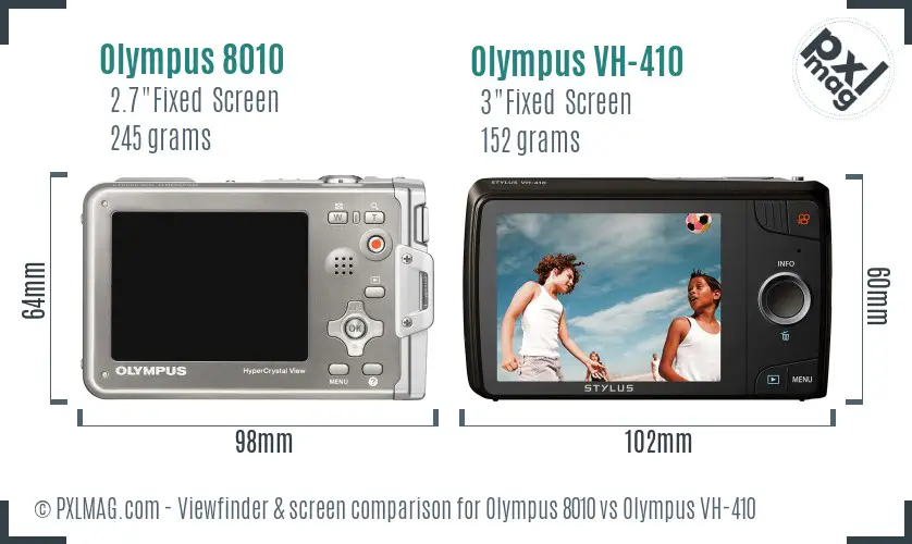 Olympus 8010 vs Olympus VH-410 Screen and Viewfinder comparison