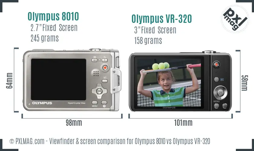 Olympus 8010 vs Olympus VR-320 Screen and Viewfinder comparison