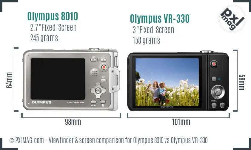 Olympus 8010 vs Olympus VR-330 Screen and Viewfinder comparison