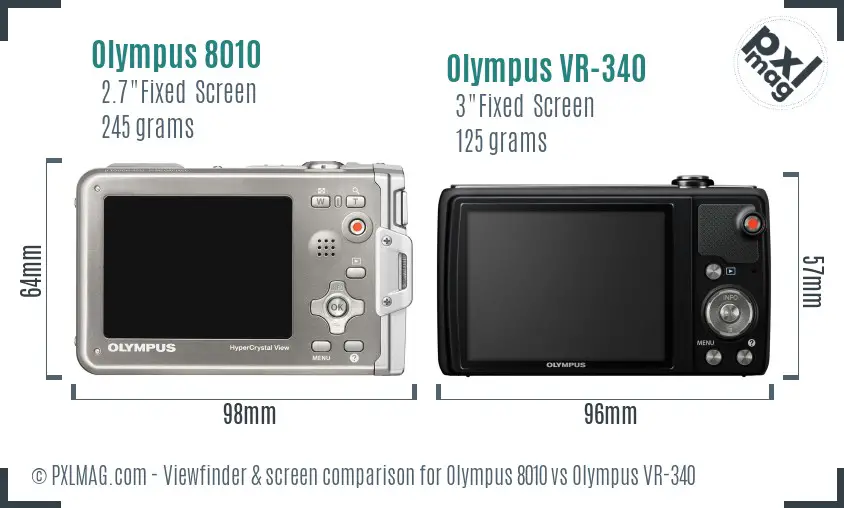 Olympus 8010 vs Olympus VR-340 Screen and Viewfinder comparison