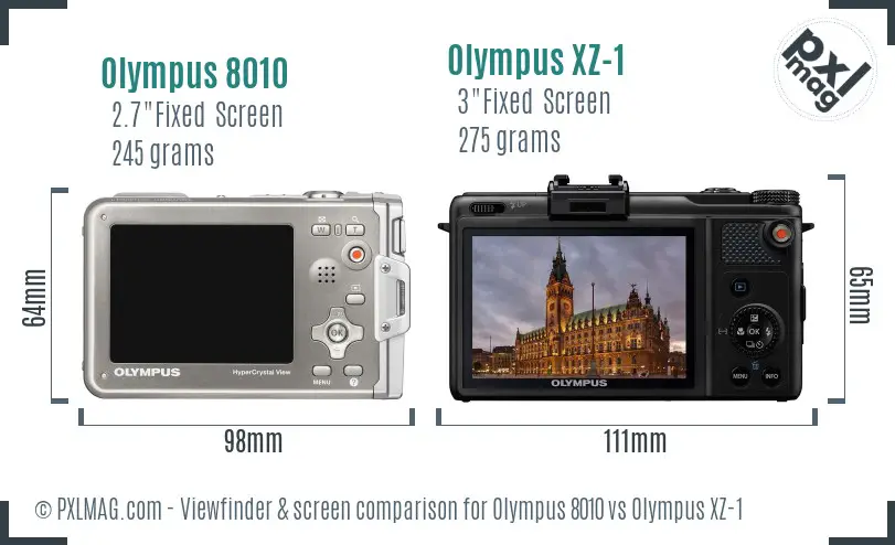 Olympus 8010 vs Olympus XZ-1 Screen and Viewfinder comparison