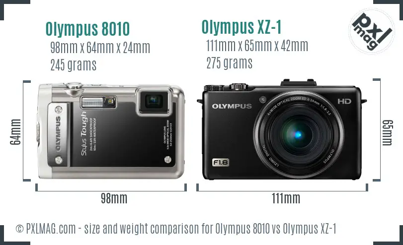 Olympus 8010 vs Olympus XZ-1 size comparison