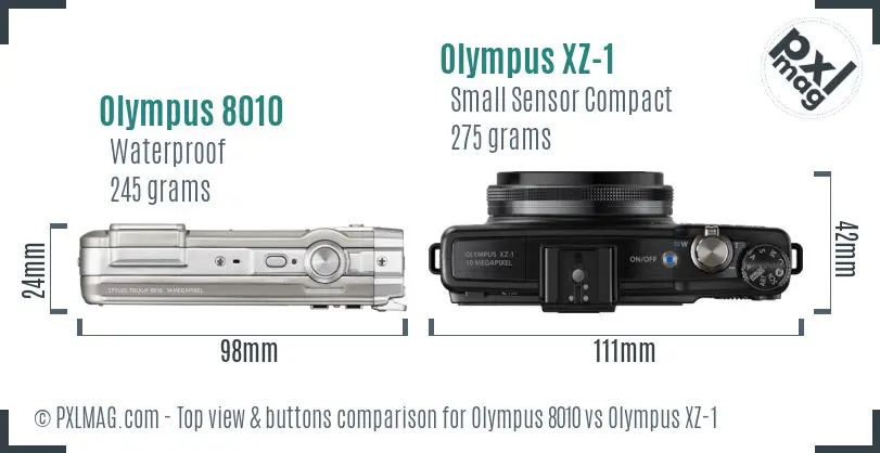 Olympus 8010 vs Olympus XZ-1 top view buttons comparison