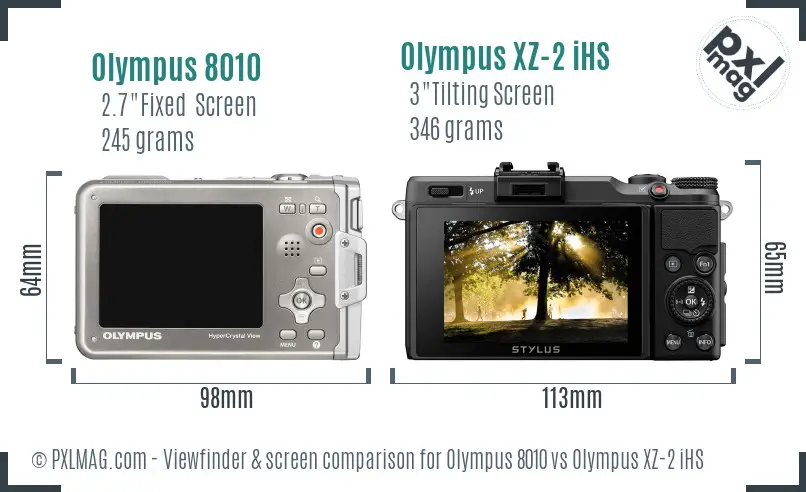 Olympus 8010 vs Olympus XZ-2 iHS Screen and Viewfinder comparison