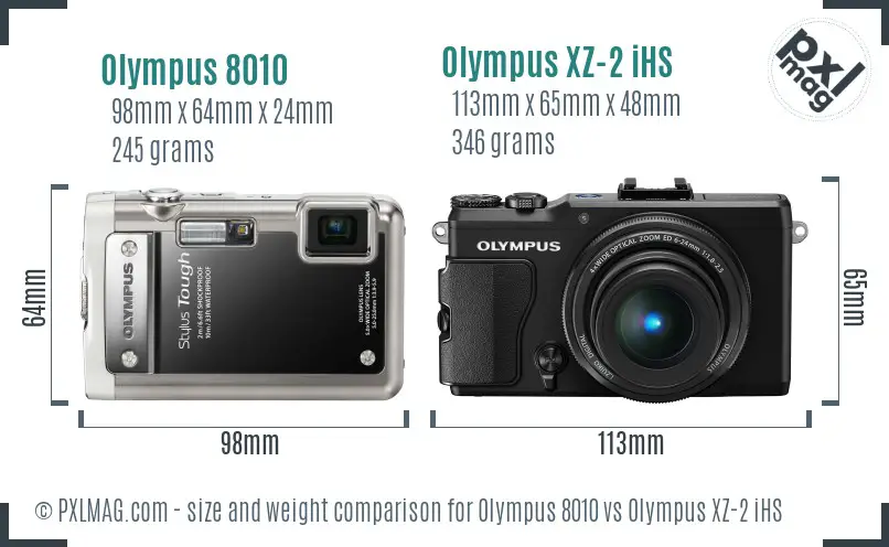 Olympus 8010 vs Olympus XZ-2 iHS size comparison