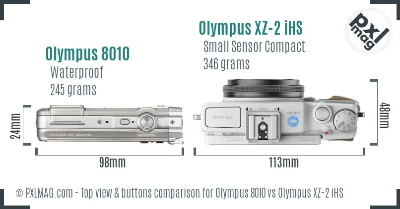 Olympus 8010 vs Olympus XZ-2 iHS top view buttons comparison