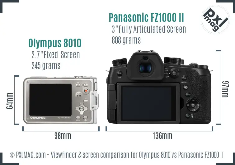Olympus 8010 vs Panasonic FZ1000 II Screen and Viewfinder comparison