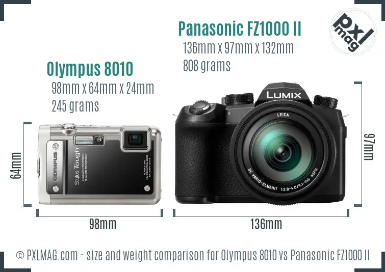Olympus 8010 vs Panasonic FZ1000 II size comparison