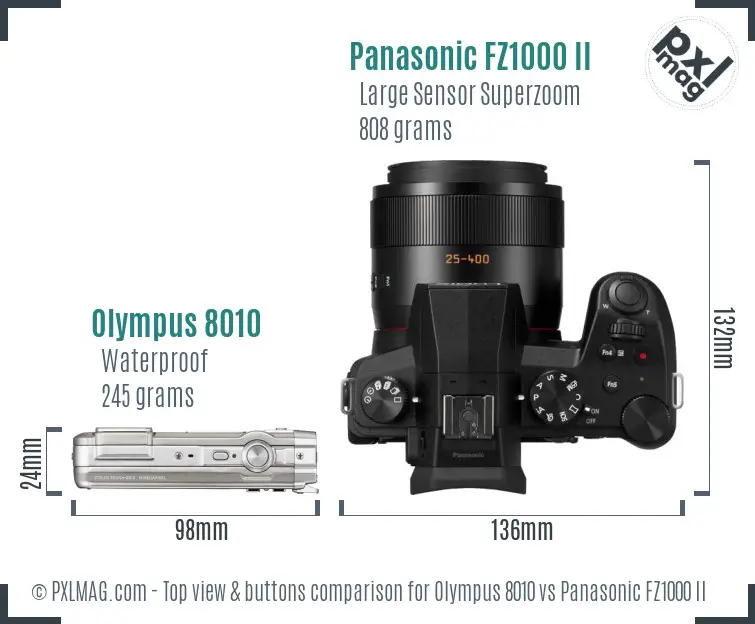 Olympus 8010 vs Panasonic FZ1000 II top view buttons comparison