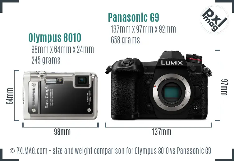 Olympus 8010 vs Panasonic G9 size comparison