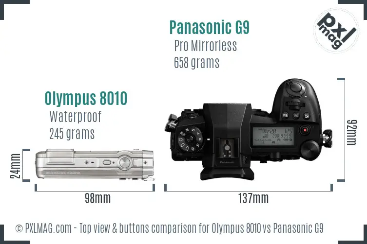 Olympus 8010 vs Panasonic G9 top view buttons comparison