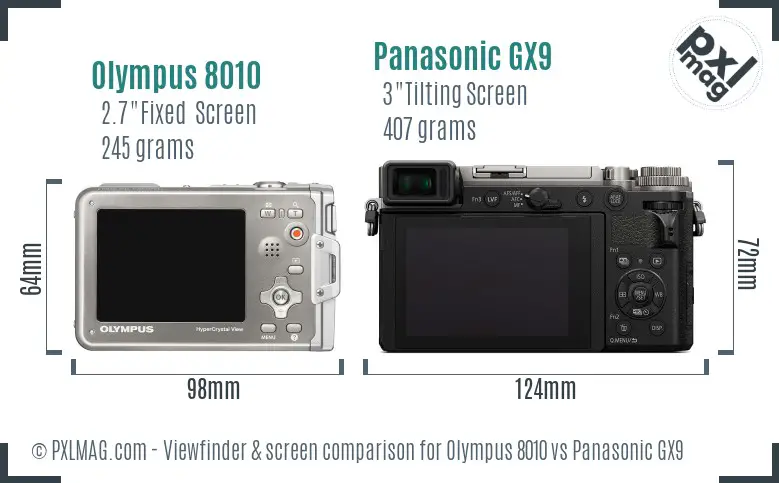 Olympus 8010 vs Panasonic GX9 Screen and Viewfinder comparison