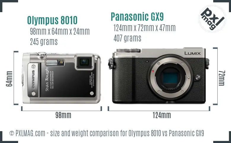 Olympus 8010 vs Panasonic GX9 size comparison
