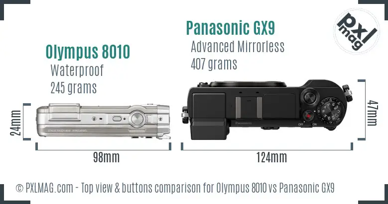 Olympus 8010 vs Panasonic GX9 top view buttons comparison