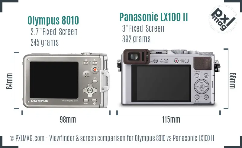 Olympus 8010 vs Panasonic LX100 II Screen and Viewfinder comparison