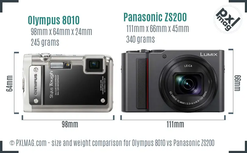 Olympus 8010 vs Panasonic ZS200 size comparison