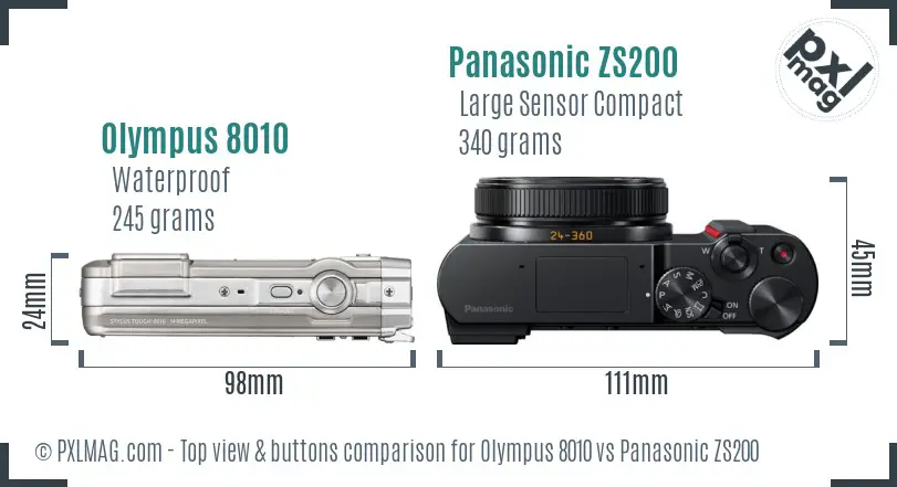 Olympus 8010 vs Panasonic ZS200 top view buttons comparison