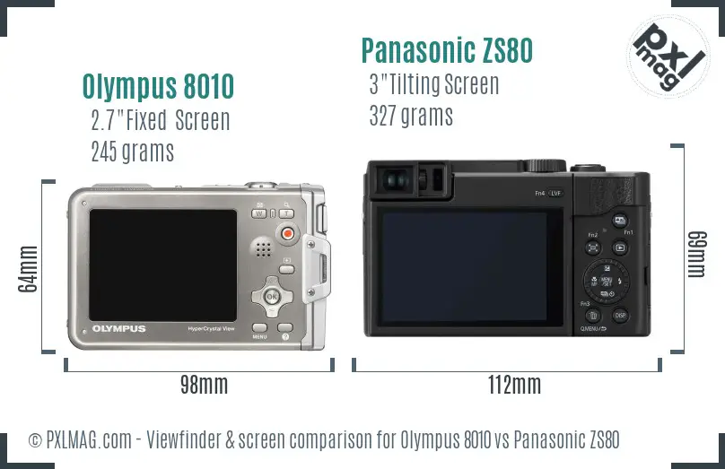 Olympus 8010 vs Panasonic ZS80 Screen and Viewfinder comparison