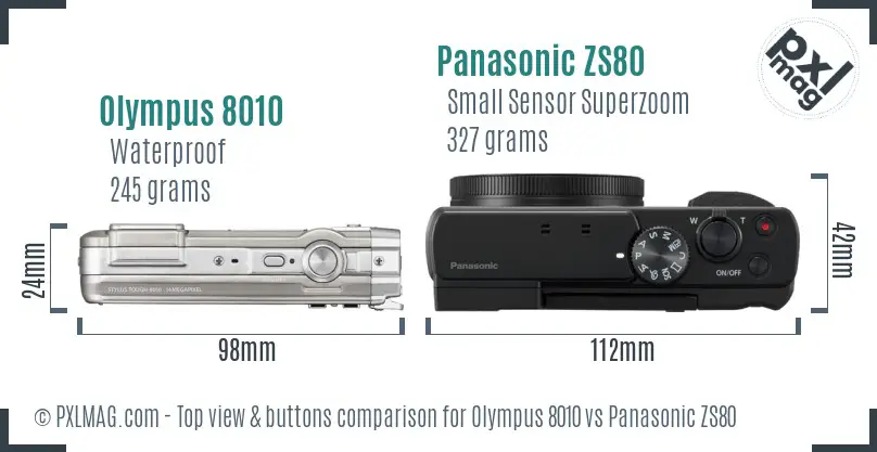 Olympus 8010 vs Panasonic ZS80 top view buttons comparison