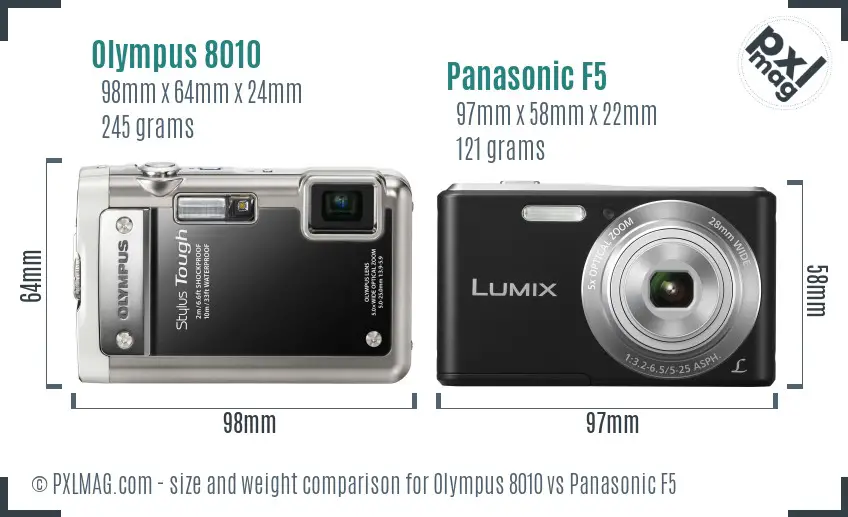 Olympus 8010 vs Panasonic F5 size comparison