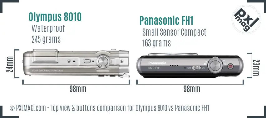 Olympus 8010 vs Panasonic FH1 top view buttons comparison