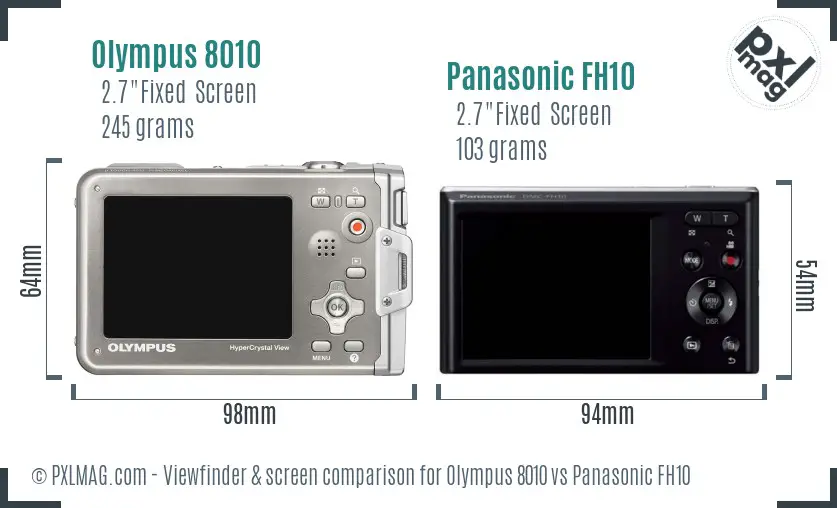Olympus 8010 vs Panasonic FH10 Screen and Viewfinder comparison