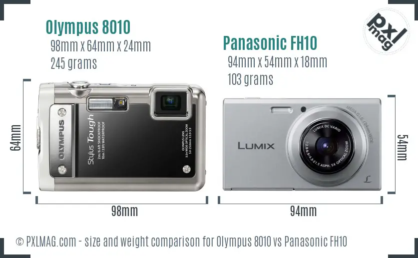 Olympus 8010 vs Panasonic FH10 size comparison