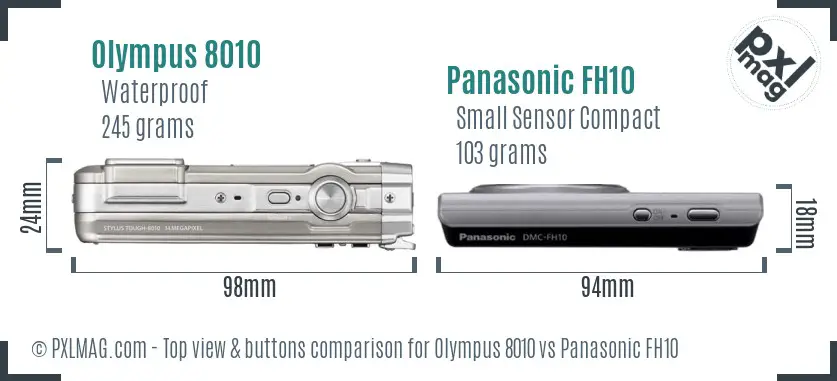 Olympus 8010 vs Panasonic FH10 top view buttons comparison