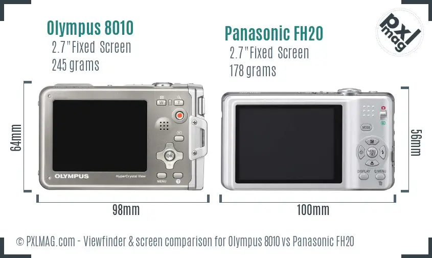 Olympus 8010 vs Panasonic FH20 Screen and Viewfinder comparison