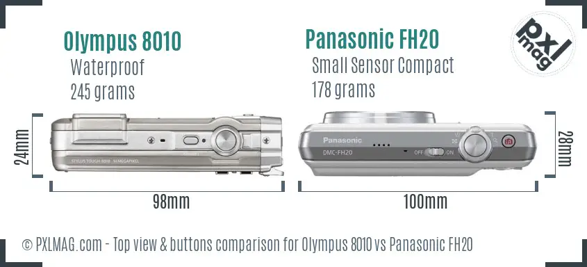 Olympus 8010 vs Panasonic FH20 top view buttons comparison
