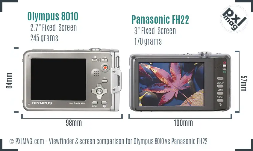 Olympus 8010 vs Panasonic FH22 Screen and Viewfinder comparison