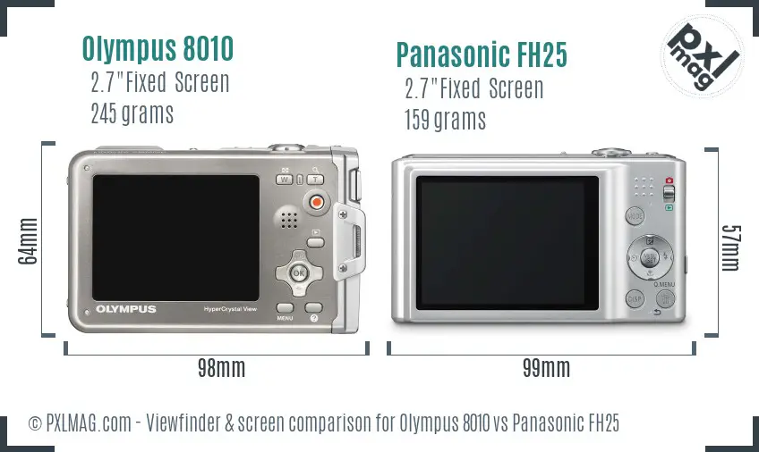 Olympus 8010 vs Panasonic FH25 Screen and Viewfinder comparison