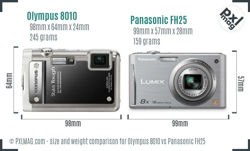 Olympus 8010 vs Panasonic FH25 size comparison