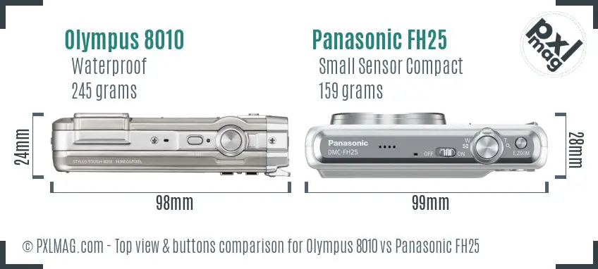 Olympus 8010 vs Panasonic FH25 top view buttons comparison