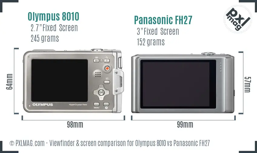 Olympus 8010 vs Panasonic FH27 Screen and Viewfinder comparison