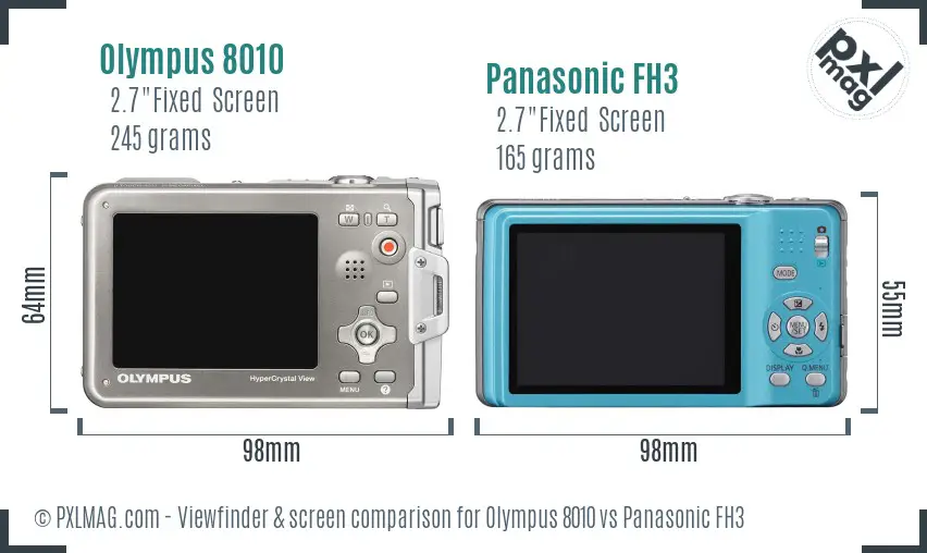 Olympus 8010 vs Panasonic FH3 Screen and Viewfinder comparison
