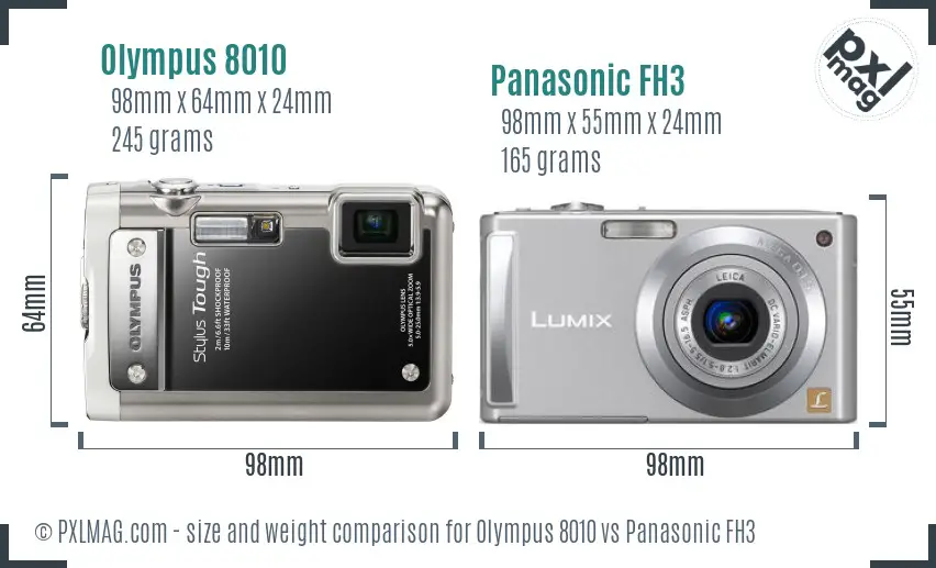 Olympus 8010 vs Panasonic FH3 size comparison