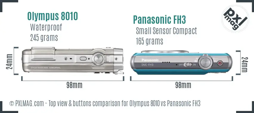 Olympus 8010 vs Panasonic FH3 top view buttons comparison