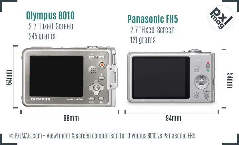 Olympus 8010 vs Panasonic FH5 Screen and Viewfinder comparison
