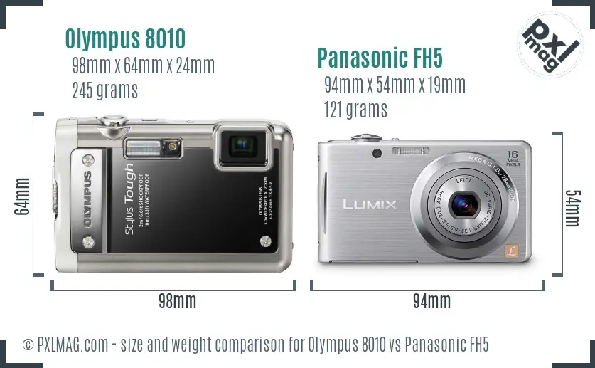 Olympus 8010 vs Panasonic FH5 size comparison