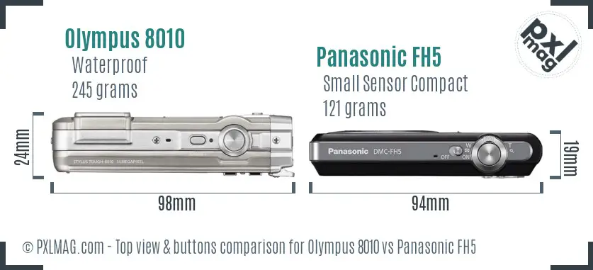 Olympus 8010 vs Panasonic FH5 top view buttons comparison