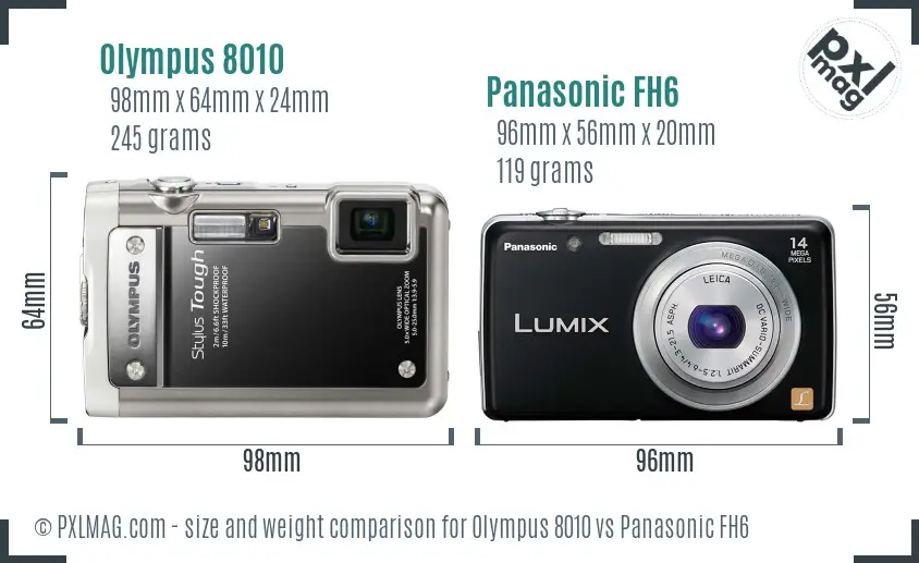 Olympus 8010 vs Panasonic FH6 size comparison