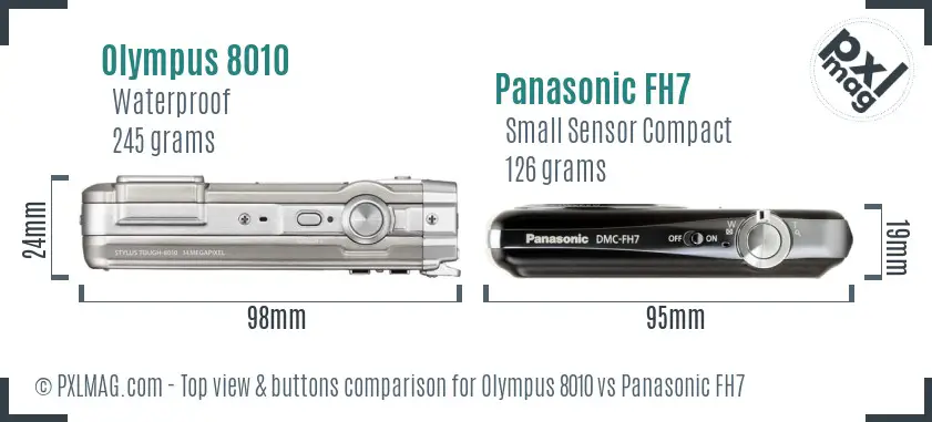 Olympus 8010 vs Panasonic FH7 top view buttons comparison