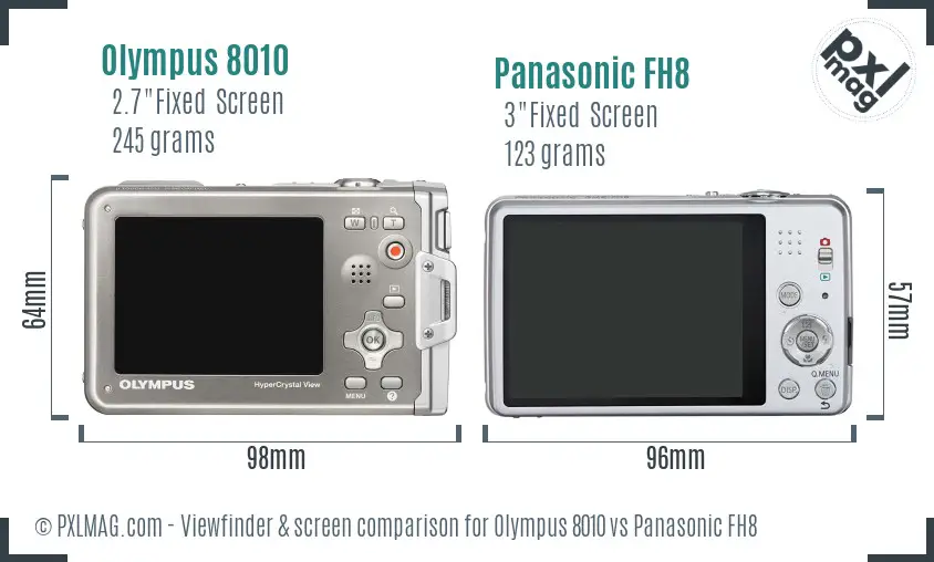 Olympus 8010 vs Panasonic FH8 Screen and Viewfinder comparison