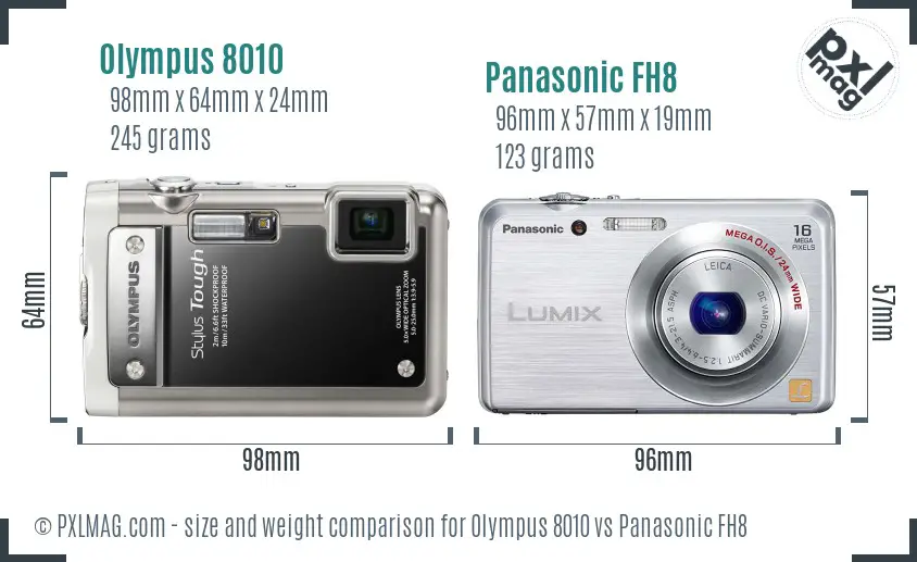 Olympus 8010 vs Panasonic FH8 size comparison