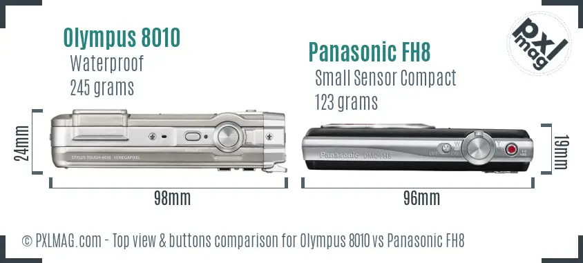 Olympus 8010 vs Panasonic FH8 top view buttons comparison