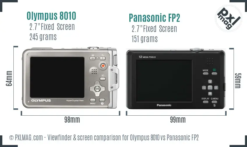 Olympus 8010 vs Panasonic FP2 Screen and Viewfinder comparison