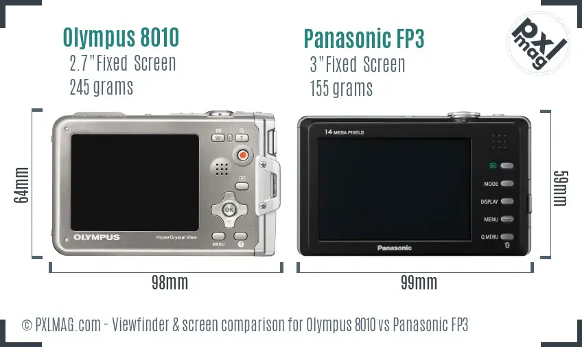 Olympus 8010 vs Panasonic FP3 Screen and Viewfinder comparison
