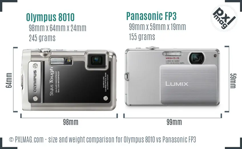 Olympus 8010 vs Panasonic FP3 size comparison