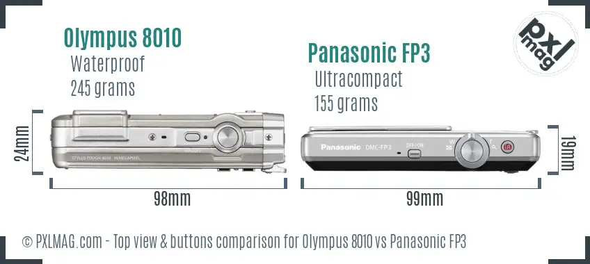 Olympus 8010 vs Panasonic FP3 top view buttons comparison
